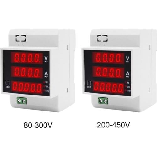 Digital Energy Meter Din Rail Active Power Factor AC 80-300V/AC200-450V 100A Electric Energy Ammeter Voltmeter Monitor