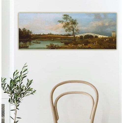 Citon Canaletto《Old Walton Bridge》Canvas Art Oil Painting Artwork Poster Picture Backdrop Wall Decor Home Living Room Decoration
