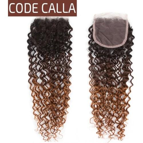 Ombre Malaysian Kinky Curly Lace Closure Remy Human Hair 4*4 Free/Middle Part Closure Code Calla Swiss Lace Closure T1B/4/30