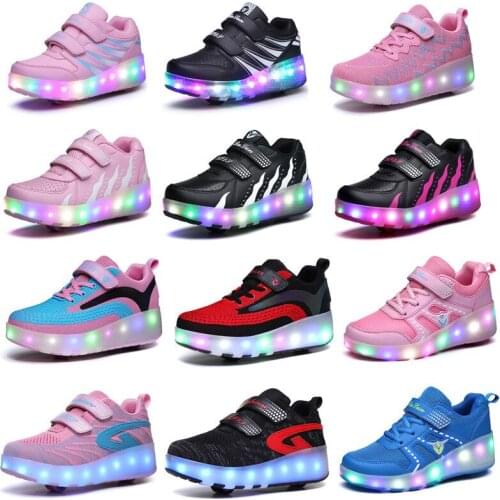 Two Wheels Luminous Sneakers Black Red Led Light Roller Skate Shoes for Children Kids Led Shoes Boys Girls Shoes Light Up 28-43