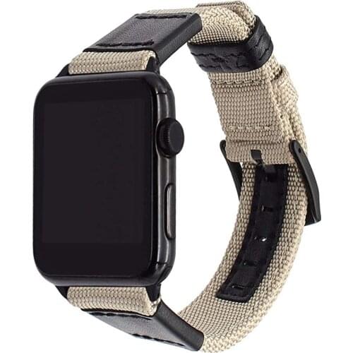 For Apple Watch Series 5 4 Band 40mm 44mm Woven Nylon Watchband Genuine Leather Sport Strap for iWatch 3 2 1 38mm 42mm Bracelet