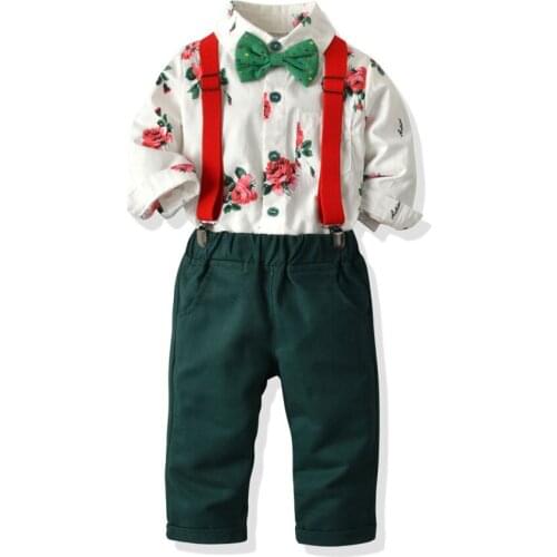 Baby babe boy long sleeve outfit shirt+tie+suspender set boys cottonTees 0-7Toutwear infant clothes little kids детская одежда