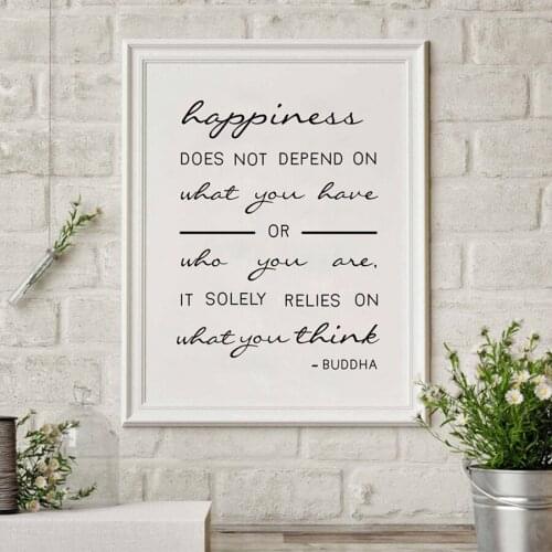 Home Decorative Canvas HD Prints Paintings Happiness Relies on What You Think Buddha Quote Modular Picture Wall Art Poster Frame