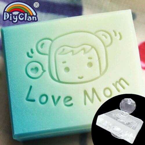 Love Mom Handmade Soap Making Stamp Mold Transparent Diy Natural Soap Making Chapter Custom Acrylic Chapters Seal With Handle