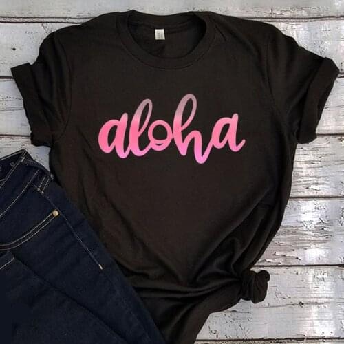 Aloha Summer Tshirt Plus Size 2021 Women Fashion Clothing Casual Woman Tshirts Harajuku Graphic Tees Girls Letter White