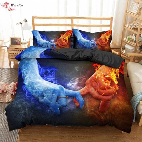 Water and Fire Bedding Set Heart Hand Lover Duvet Cover 2 People King Queen Couple Bed Cover 90/135/150 Quilts Covers Bedclothes