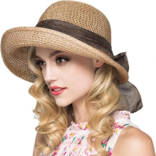 Summer Women Straw Hat Wide Brim Sun Hat Sunscreen Caps Bow Foldable Solid Color Straw Hat chapeau femme шляпа женская летняя