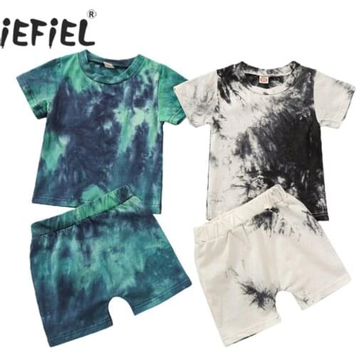 Summer Casual Kids Boys Girls Clothes Sets Tie-Dye Printed Short Sleeve T Shirts Tops Shorts Children Clothing Tracksuit 0-5Y