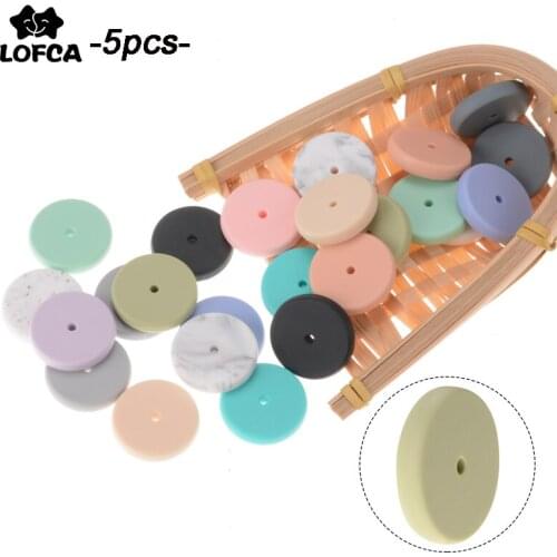 LOFCA 5pcs Coin SiliconeBeads Disc Baby Teether Round BPA Free DIY Necklace Pacifier Chain Baby Teething Care For Child Jewelry