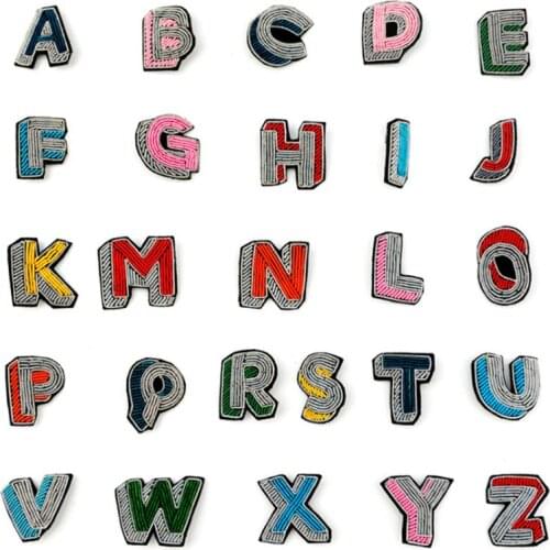 Maxsin 1 Pcs High Quality Handmade Embroidered Indian-Silk Cute English Alphabet Brooch Garment Accessories Pin Decorative Patch