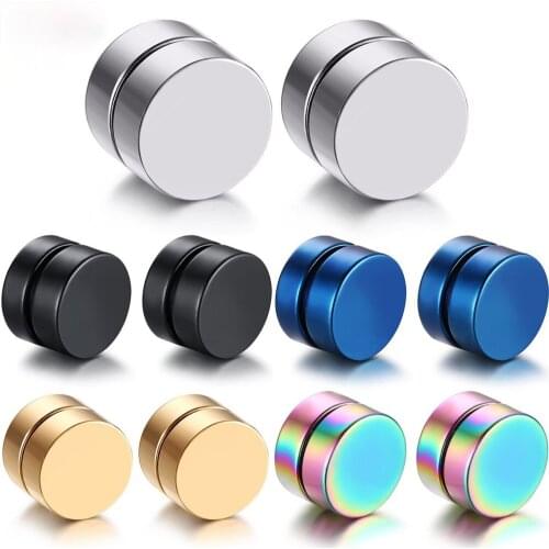 Fashion 2pcs Punk Mens Strong Magnet Magnetic Ear Stud Set Non Piercing Earrings Fake Earrings Gift for Boyfriend Lover Jewelry