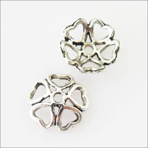 New 90Pcs Tibetan Silver Color Heart Flower End Bead Caps Connectors 10mm