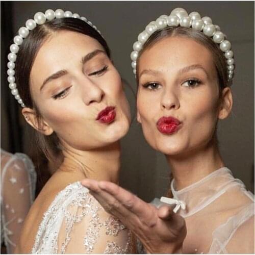 New Arrivals Wholesale Simple Big Pearl Headband Gold Beaded White Large Pearls Hairband for Women Hair Accessories