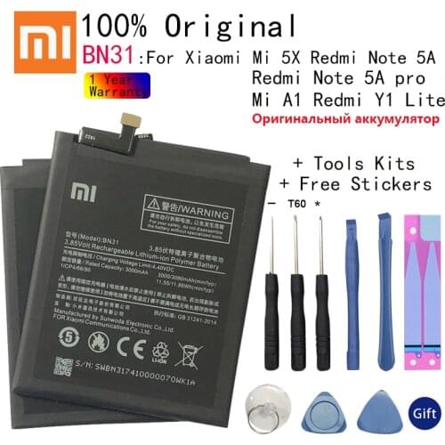 Xiao Mi Original Replacement Battery BN31 For Xiaomi Mi 5X Mi5X Xiaomi A1 Xiaomi Redmi Note 5A Authentic Phone Battery 3080mAh