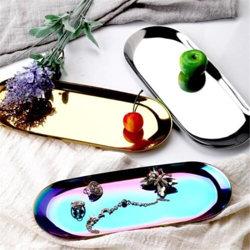 Oval Storage Tray Metal Tray Home Kitchen Food Tray Oval Fruit Tray Stainless Steel Storage Supplies Storage Tray