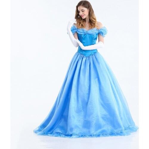 Deluxe Adult Blue Princess Costume Women Fancy Dress Ball Gown Halloween Princess Costume Role Play Carnival Sexy Party
