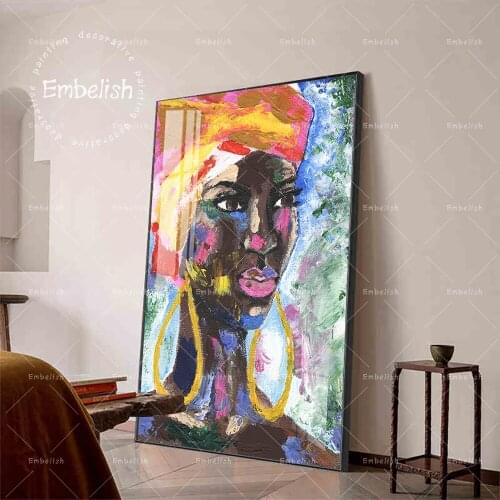 Modern Artworks For Living Room Hand Draw African Woman Portrait Wall Art Pictures HD Spray On Canvas Painting Home Decor Poster