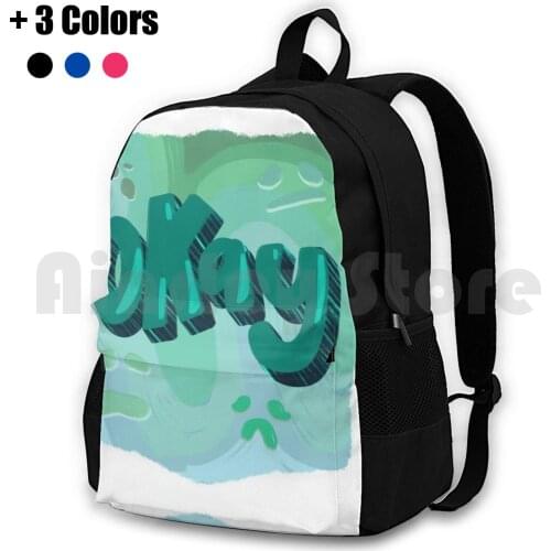 Just Feeling Okay Outdoor Hiking Backpack Riding Climbing Sports Bag Okay Meh Typography Sadface Ok Blue Green Teal