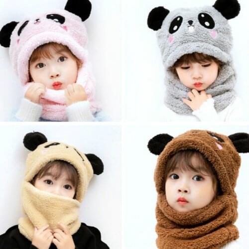 Warm Windproof Ski Cap Winter Panda Baby Bib Hat Cartoon Winter Hats with Earflap Face Cover