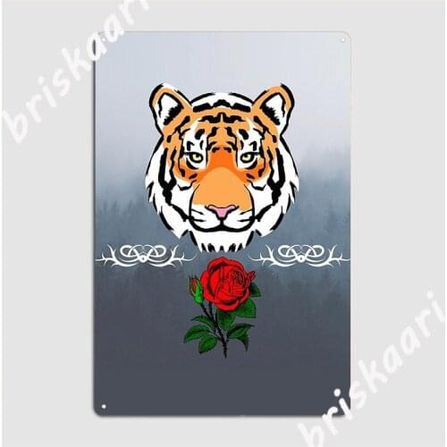 Tiger Rose Rainforest Background Design Metal Sign Wall Cave Funny Club Bar Painting Décor Tin Sign Poster