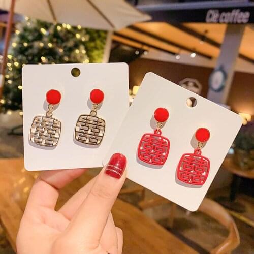 YAOLOGE Chinese Style Earrings Chinese Character Style Fashion Retro Jewelry Couple Gift Vintage Earrings Wholesale 2021 NEW