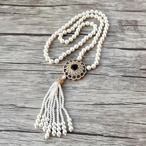1Pcs New design Blue Zircon charm Jewelry CZ Micro pave Round Pendant,Natural Shell Pearl Beads tassel Women Necklace NK532