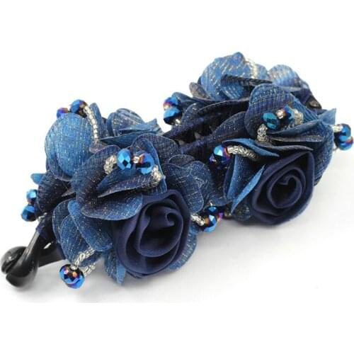 1Piece Hair Accessories for girl & women Hairgrips with crystal Floral barrettes Banana hairpin handmade Ponytail Scrunchie