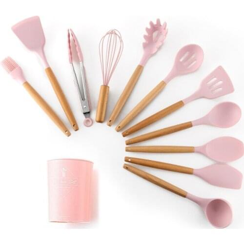 11Pcs/set Pink Silicone Cooking Tools Anti-Scalding Heat-Resistant Egg Beaters Spoon Oil Brush Kitchenware Household Products