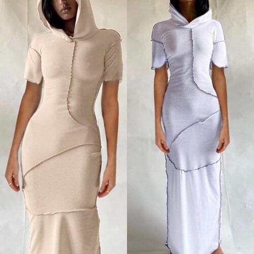 2021 Fashion Womens Hooded Dress Bluzki Damskie Letnie New Punk Style Stitching Slim Long Dress Party Prom Design Dress