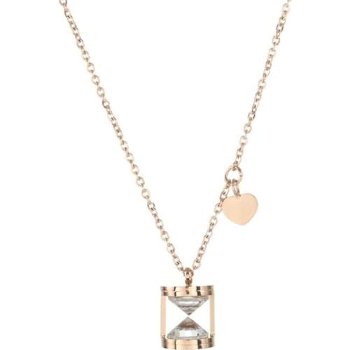 316L Stainless Steel Rose Gold Crystal Zircon Love Heart Pendant Leaky Sand Necklace love Pendant Lady Necklace No Fade