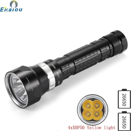 4xXHP50 LED Waterproof Diving Flashlight Professional Diver Underwater Yellow light Diving Torch Emergency Outdoor Flash Light
