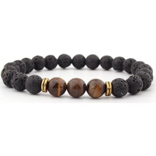 8mm black Punk multicolor Agate Chakra Healing Reiki Buddha Yoga Bracelet elastic adjustable Volcanic Stone Bangles rfd24