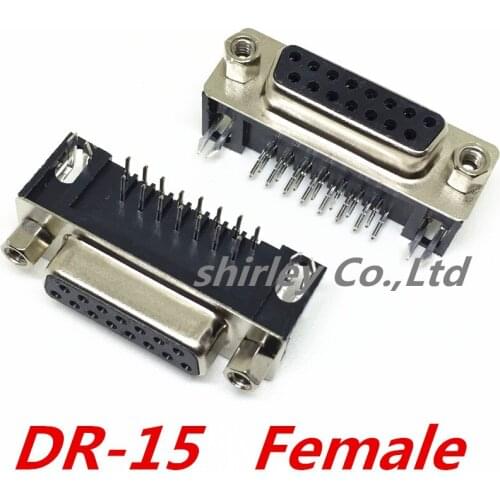Free shiiping 50PCS serial port DR15 Female socket/Plug The connector 15pin copper DR-15 socket VGA 90 degrees
