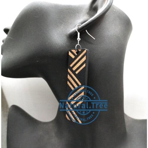Free Shipping!!Rectangle engraved wooden earrings