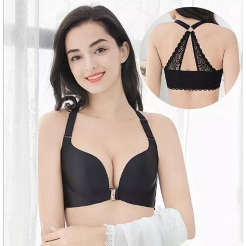 Sexy Push Up Non-Wire Bras, Slim and Front Buckle Plus Size Bra Gather Beautiful Back No Steel Ring Sexy Seamless Plus Size Bra