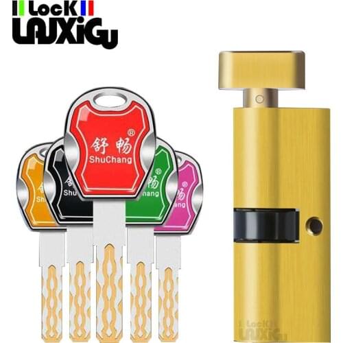 Common standard bedroom door cylinder 70mm Security Copper Lock Cylinder Interior Bedroom Living Handle Brass 5 colorful keys