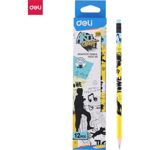 Deli Cute Graffiti Cartoon Pencil 2B 12pcs/set Sketch Items Drawing Stationery Student School Office Supplies