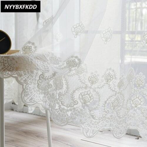 Europe Translucidus Embroidered White Lace Tulle Voile Sheer Curtain Panels for Living Room Window Screen Bedroom Door