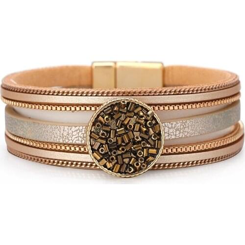 Round Charm Leather Bracelets For Women 2020 Fashion Boho Multilayer Wide Wrap Bracelet Femme Jewelry
