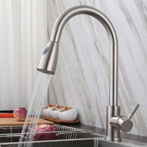 Brushed Nickel Kitchen Faucet Single Hole Pull Out Spout Kitchen Sink Mixer Tap Stream Sprayer Head Chrome/Black Mixer Tap