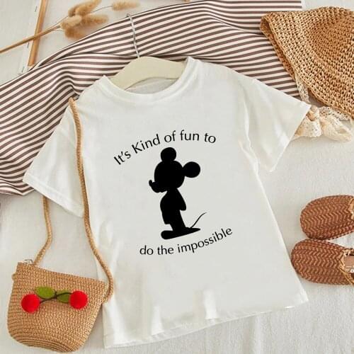 Summer Fashion Mickey Mouse Its Kind of Fun To Do The Impossible Children T-shirt Short Sleeves Tees Baby Kids Tops Clothes