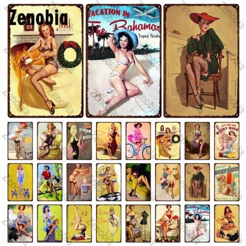 Metal Poster Sexy Pin Up Girls Metal Plates Signs Wall Stickers Wall Art Painting Plaque for Living Room Bar Pub Club Wall Decor