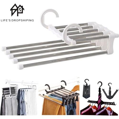 Multifunctional 5-in-1 Pants Hanger Portable Stainless Steel Hanger for Clothes Trousers Coat Storage Organization Space Saving