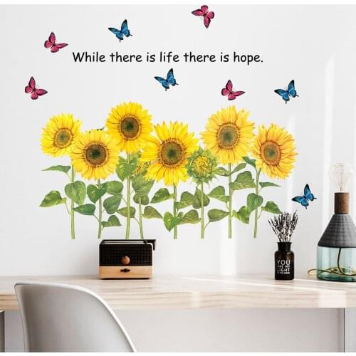 Cartoon Sunflower Butterfly Wall Stickers for Bedroom TV Background Wall Restaurant Wall Layout for Christmas Gifts
