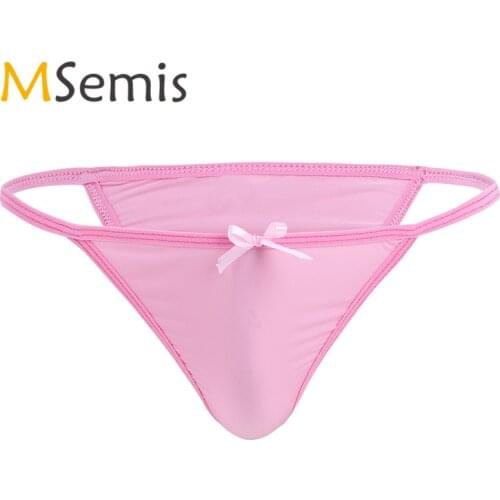 MSemis Men Sissy Lingerie Underwear Tanga Bikini Briefs Underwear with Bowknot Thong Men Gay Sissy Pouch Panties Jockstrap Thong