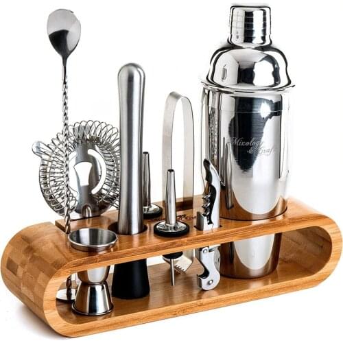 10 Piece Bar Tool Set with Stylish Bamboo Stand Perfect Home Bartending Kit Martini Cocktail Shaker Set