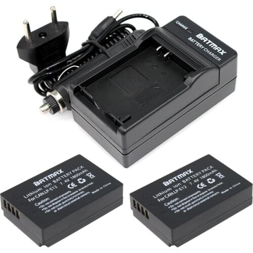 2-Pack High-Capacity LP-E12 LP E12 LPE12 Replacement Batteries(1800mAh) with Charger Kit for Select Canon EOS Digital Cameras