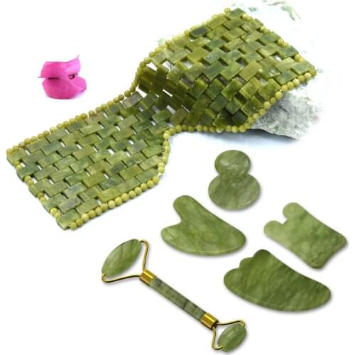 Jade Cooling Sleep Mask for Eye Face Massage Natural Stone Jade Roller Gouache Scraper Massager Roller Set Jade Eye Mask