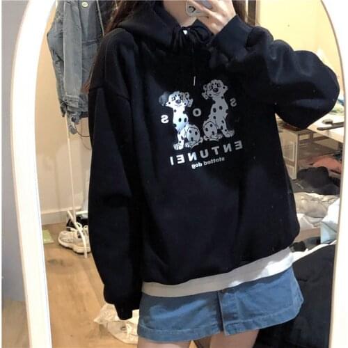 New Autumn Hoodie Women College Hoodie Cute Dalmatian Print Hoodie Vintage Loose Hooded Pullover Harajuku Cartoon Animal Hoodie
