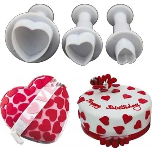 3Pcs/Set Heart Shaped Cookie Cutters Cake Fondant Plunger Cutter Cake Decorating Tool Sugarcraft Embossing Tool Cookie Cake Tool